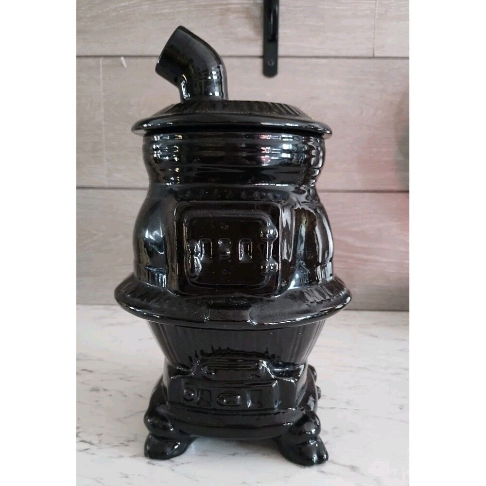 Vintage Cookie Jar Wood Burning Stove Black Cookie Jar Retro Kitchen Storage